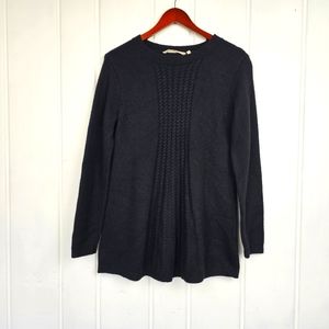 Soft Surroundings Small Black Crew Neck Ribbed Cable Knit Wool Blend Sweater